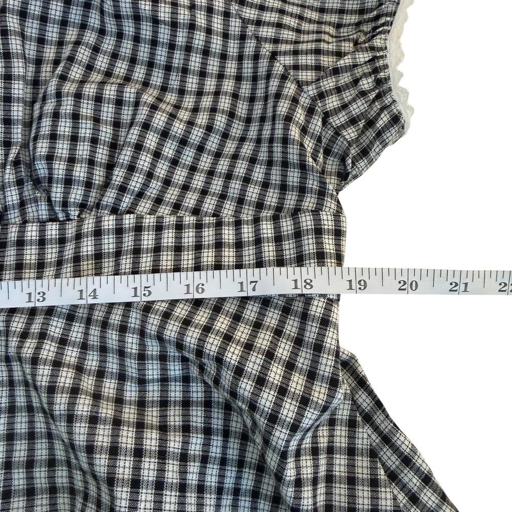Women's Black White Gingham Check Cropped Top 2XL Milkmaid Peasant Puff Sleeve - Picture 9 of 11